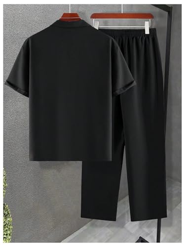 Men's 2 Piece Set Short Sleeve Button Down Shirts and Drawstring Pocket Pants Vacation Beach Outfits3