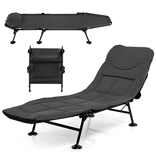 Chaise longue pour pêche à la carpe lit de camp gris pliable