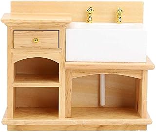 Dollhouse Wooden Wash Basin, 1:12 Mini Dollhouse Accessory Miniature Furniture Realistic Kitchen Sink for Bathroom Kitchen(Sink)