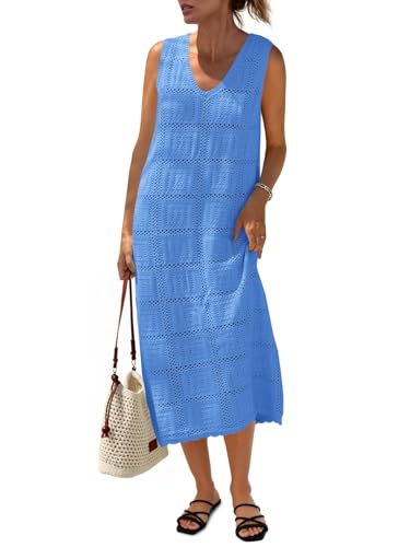 Fisoew Womens Crochet Sleeveless Dress Casual...