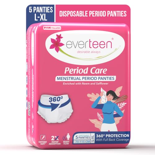 Image of everteen 5 Pcs, L-XL Disposable Period Panty for Girls & Women, Highly Absorbent for Heavy Flow, Waist Size - 27 to 45, Maternity Delivery Pads, Postpartum & Overnight Protection, Cottony Soft Panties - Pack of 1