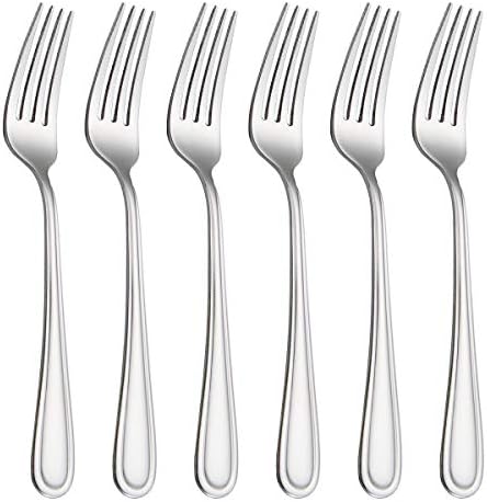 HISSF Dinner Forks Stainless Steel 18/0 of Table Forks 6 Pcs for Home, Kitchen Restaurant, Dishwasher Safe, 7.99 Inches, Silver