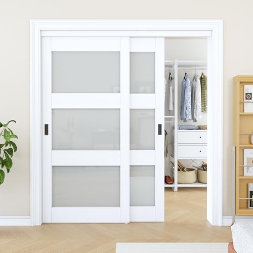 Paintable Sliding Closet Door 72" x 80", 3 Lite Frosted