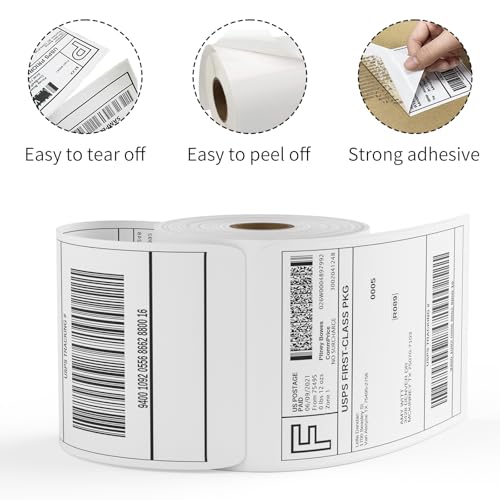 Image of 4 inch x 6 inch Direct Thermal Labels Roll, 450 Labels /Roll, White Perforated Shipping Labels Compatible with Zebra, Elton Printers(1 Roll)