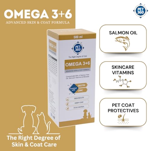 PET360 Omega 3+6 Concentrated Salmon Fish Oil for Dogs & Cats with Vitamins & Minerals | Shinier Coat, Itch & Allergy Control | Improves Skin & Hair Health | Nutritional Supplement for Pets 1000 ml (Image - 3)