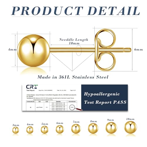 BMMYE Stainless Steel Earrings for Women,Small Stud Earrings with Cubic Zirconia Earrings Studs Set Waterproof Sensitive Earrings Hypoallergenic Stainless Steel Stud Earring for Women3