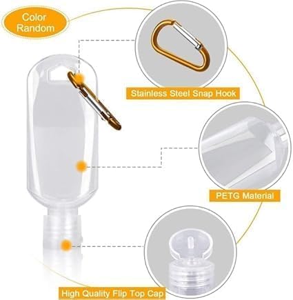 3 botellas portátiles transparentes para llavero de salsa picante, mini recipientes de viaje recargables de 2 oz/1.7 fl oz para salsa de tomate y salsa de soja y salsa, llaveros de especias 6