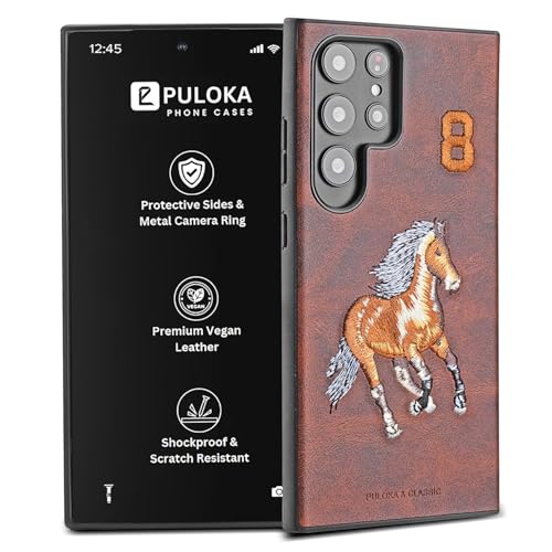 Image of PULOKA - Mobile Cover Compatible for Samsung S25 Ultra - Horse Embroidery - Sleek & Stylish - Protective & Anti Scratch Phone Cover Vegan Leather Back Case - Men & Women - Santa Barbara Polo (Brown)