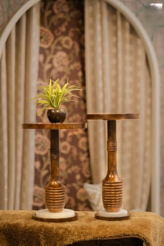 Image of Little eXtra Handcrafted Solid Wood Round Side Table with Marble Sphere Base | Wooden Accent Table for Living Room, Bedroom & Sofa Corner | Wood End Table