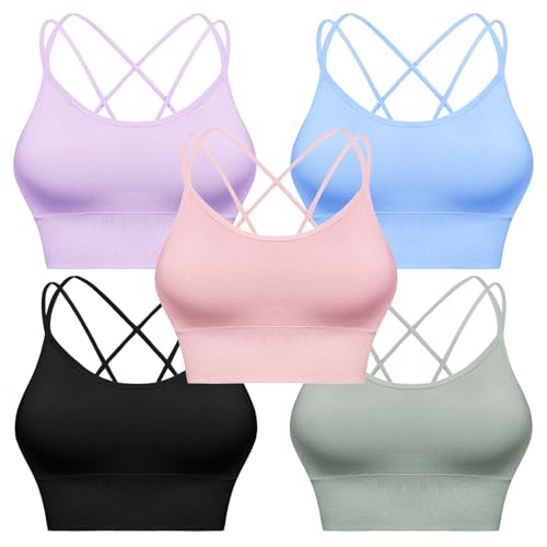 Image of Sykooria 3 Pack Strappy Sports Bra for Women Sexy Crisscross for Yoga Running Athletic Gym Workout Fitness Tank Tops