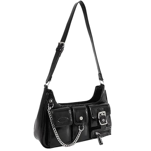 Sac à main en cuir Y2K aux finitions soignées style goth minimaliste noir