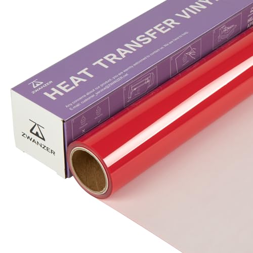 Zwanzer 12 x 12ft (30.5 x 366CM) Red Heat Transfer Vinyl Roll - Ideal for Cricut & Silhouette Cameo, Easy to Cut & Weed for T-Shirts & Apparel