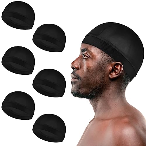 6 Pack Premium Silky Durags for Men - Breathable Elastic Wave Cap, Adjustable Skull Cap for Sleeping, Gym & Styling (Black Moisture-Wicking Hair Care Set)