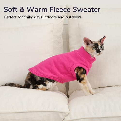 PUMYPOREITY Fleece Cat Vest, Thick Winter Shirt, Cold Weather Clothes, Soft Coat, Sweater for Cats, Pink, XL - Image 4