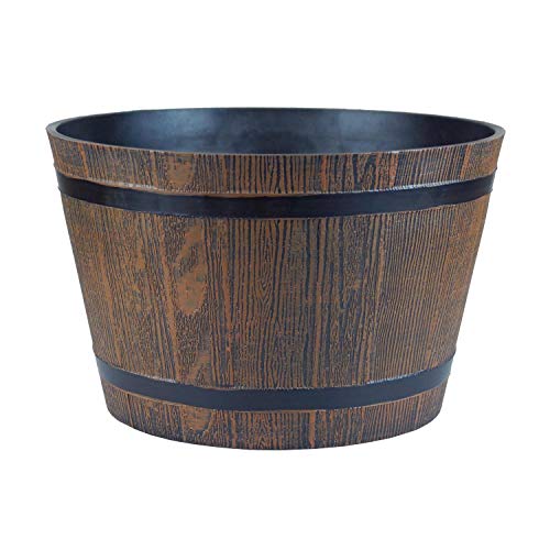 simpa Homestead Brown Half Barrel Indoor/Outdoor Cask Planter - Medium 19cm (H) x 30.5cm (Dia) - Single Pot.