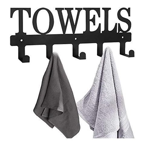 MINCORD Towel Rack 5 Hooks Black Metal Wall Mount Rustproof and Waterproof Towel Holder for Bathroom Bedroom Kitchen Towels,Robes,Keys,Coats,Clothing, Outdoor Pool Beach Towel Hooks Cover