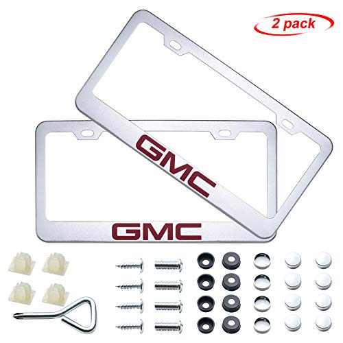Schepal 2 Pieces of Latest Matte Aluminum Alloy License Plate Frame Suitable for GMC Label License Plate, with Screw Cover Set, Suitable for American Standard car License Plate Frame