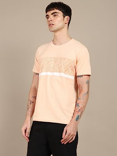 Image of Dennis Lingo - Men's Peach Polycotton Printed Regular Fit T-Shirt