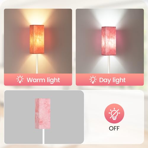 Image of Floor Lamp, Pole Lamp with Foot Switch, Modern Standing Lamp, Minimalist Freestanding Lamp (Bulb Not Included), for Living Room, Bedroom Office ETL Listed, White and Sakura Pink WCP07LD05