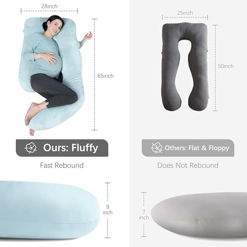 Image of MOON PARK Pregnancy Pillows for Sleeping - U Shaped Full Body Maternity Pillow with Removable Cover - Support for Back, Legs, Belly, HIPS - 65 Inch - Aquamarine