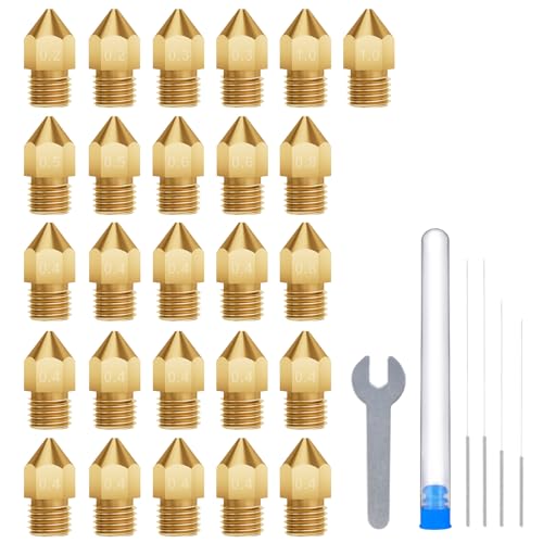 ELEGOO 26 Piezas de MK8 Boquillas Multi-Tamaño, Boquillas de Latón para Impresora 3D, 0.2mm/0.3mm/0.4mm/0.5mm/0.6mm/0.8mm/1.0mm, con Herramientas de Bricolaje Compatible con Neptune 3 Pro/Plus/Max