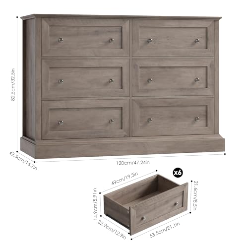 FOREHILL Comodekast met 6 schuifladen, dressoir, 120 cm breed, ladekast van hout, comodetekast voor slaapkamer, woonkamer, hal, 120 x 42,5 x 82,5 cm - Afbeelding 3