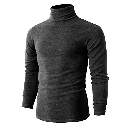 Herr bomull smal passform t-shirt långärmad tröja med rullhals