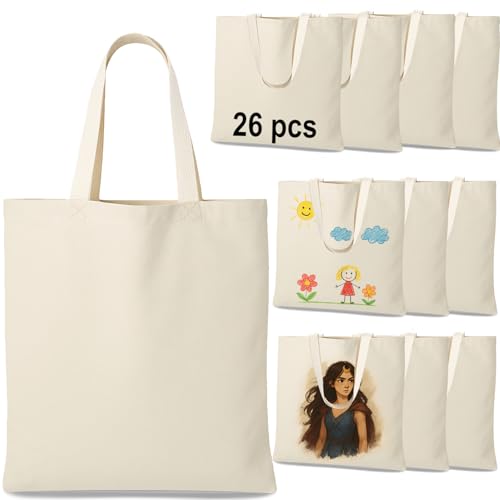 GiftExpress 13 x 11 Inch Pack of 26 Canvas Tote Bag Bulk, Cotton Totes for Embroidery, Crafting Bags, DIY Projects, Bridesmaids Totes, Reusable Grocery Shopping Bags, (26 Pack)