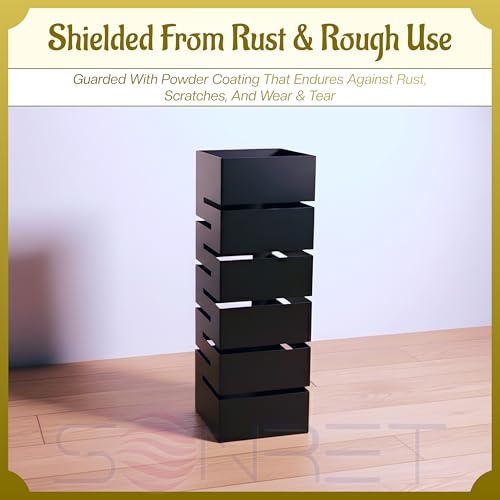 Image of Metal Broom Stand | Powder-Coated Mild Steel Broom Holder | Ventilated Design & Rust-Resistant Finish | Space-Saving Storage for Home /Hostel /Office - Black