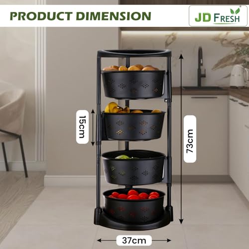 Image of JD FRESH 5 Layer ABS Rotating Kitchen Trolley with 360 Rotating Wheels /Multipurpose /Kitchen Storage Rack for Home /Onion Potato Storage Rack /Vegetable Basket Stand /Fruits Basket for Kitchen (Black)