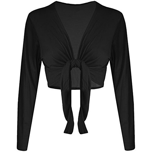 Cardigan bolero de manga larga con nudo elástico para mujer, top liso talla única