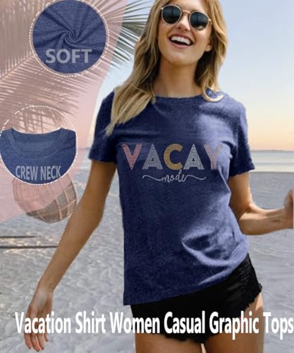 Image of Vacay Mode T Shirts for Women Summer Beach Hawaii Vacation Short Sleeve Tops Holiday Cruise Getaway T Shirts