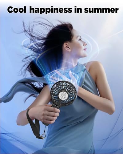 EasyAcc Handheld Fan Portable USB Fan 3 Speeds [Lifetime Service] 180° Foldable Powered Personal Mini Electric Fan With Rechargeable Battery Folding Adjustable Speeds Fan Home Travel Outdoor Black