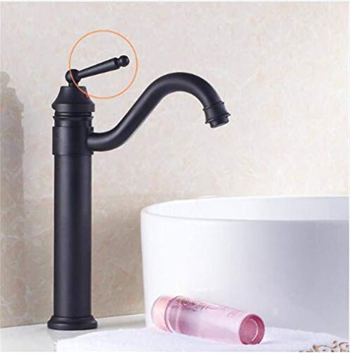 Grifo de arco alto para eliminar salpicaduras en el lavabo con diseño negro retro