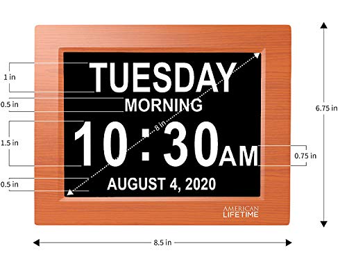 American Lifetime, Newest Version, Day Clock Extra Large Impaired Vision Digital Clock with Battery Backup and 5 Alarm Options, Brown Wood Color - Thumbnail 4