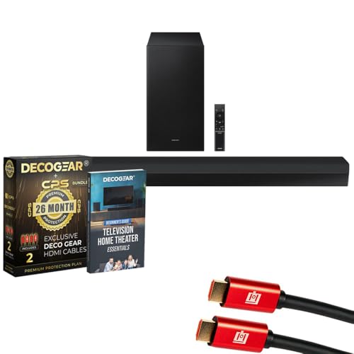 Samsung HW-B750D 5.1ch Soundbar with Dolby Virtual:X DTS (2024) Bundle with CPS Exclusive 26 Month Protection Pack, 2X 4K HDMI 2.0 Cable and Deco Gear Complete Home Theater Beginner's Guidebook