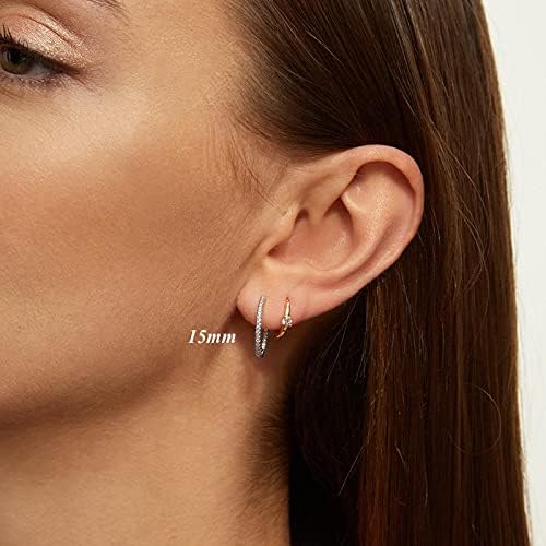 Silver Hoops Earrings for Women, 925 Sterling Silver Post Small Huggie Hoop Earrings with AAAAA+ Cubic Zirconia | Hypoallergenic Lightweight Hoop Sleeper Earrings for Women Girls Men 15mm 20mm 30mm