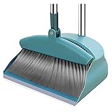 Set di scopa e paletta con spazzolone e peli morbidi, con manici in acciaio, per pulire la casa, la cucina, l’ufficio e la paletta per la polvere Green