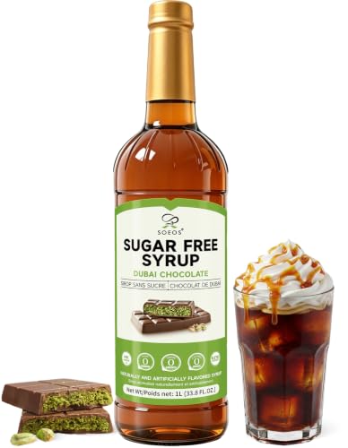 Soeos Sugar Free Dubai Chocolate Syrup, 33.8 Fl Oz (1 Liter)