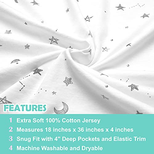 Image of TL Care Printed 100% Natural Cotton Jersey Knit 18 x 36 Cradle /Bassinet Sheet - Fitted, Gray Stars and Moons, Soft Breathable, for Boys and Girls