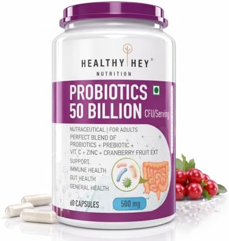 HealthyHey Nutrition Probiotics 50 Billion CFU Multi- Strains, 60 Veg. Capsules, Targeted Release Technology, Stomach Acid Resistant, No Need for Refrigeration, Non-GMO, Gluten-Free