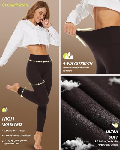 Image of CAMPSNAIL Fleece Lined Leggings Women - Thick Winter Thermal Warm Pants | Soft High Waisted Tummy Control Leggings, Winter Clothing for Snow Cold Weather Hiking Travel, Fleece Tights