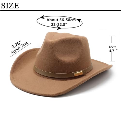 Image of LIDHAY Women Men Classic Felt Wide Brim Western Cowboy Cowgirl Hat with Belt Buckle