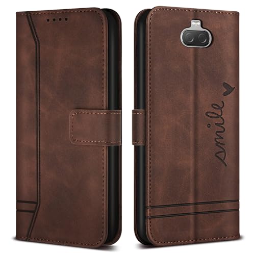 Bravoday Coque Cuir pour Sony Xperia 10, Flip Pochette Housse avec Magnétique, Marron