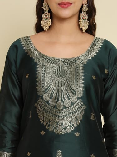 Image of VredeVogel Women's Cotton Silk Jacquard Kurta Pant Set with Banarasi Silk Dupatta