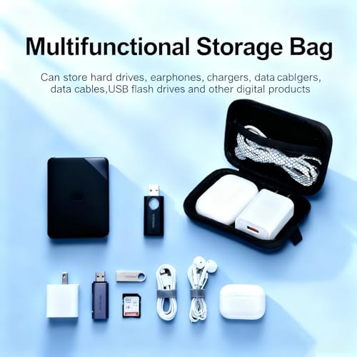 Image of Earbud Case Portable EVA Storage Bag Cell Phone Accessories Organizer with Carabiner for Wired /Wireless Earphone, Earbud, Earpieces, SD Memory Card, Camera Chips, Tech Pouch, Rectangle, Black