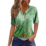 Sport Shirt Damen Sommer Casual Basic Shirt Einfarbig Kurzarm Tee Tops Oberteile V Ausschnitt Locker Lässig T Shirt Langarmshirt Damen Weiss Blumen Shirt Spitzentop Damen(Blusen Damen Armeegrün,L)