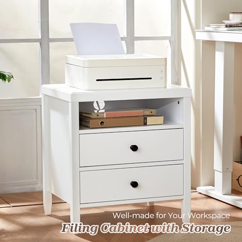 Image of Huuger White Nightstand Set of 2, Night Stand with Charger Station