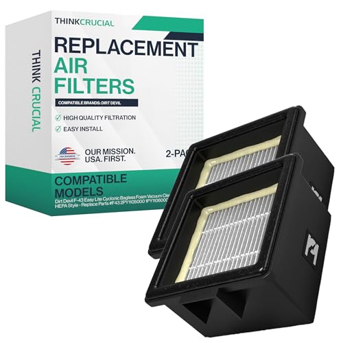 Crucial Vacuum Replacement Air Filters - Compatible with Dirt Devil F-43 Easy Lite Cyclonic Bagless Foam Vacuum Cleaner Filter - HEPA Style - Replace Parts #F43 2PY1105000 1PY1106000 (2 Pack)