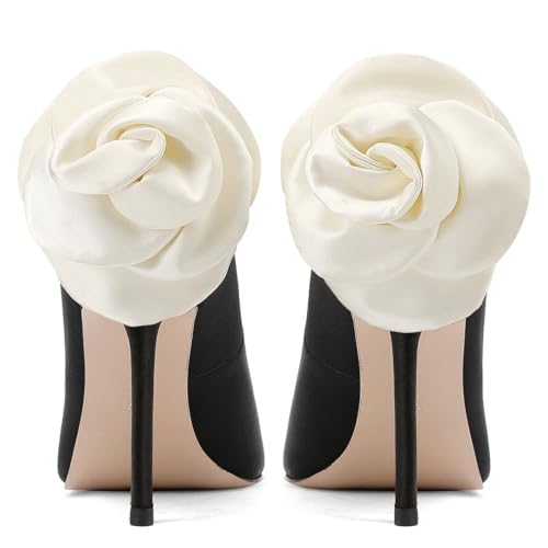 Wedding Shoes with 4' High Stiletto Heel and Pointed Toe for Women Bride Braidsmaid, Ivory White Pearl and Flower in Details for Prom Events3